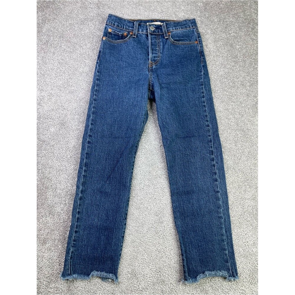 Levi’s Premium Wedgie Jeans Womens 25 Blue Straight Cropped High Rise Button Fly